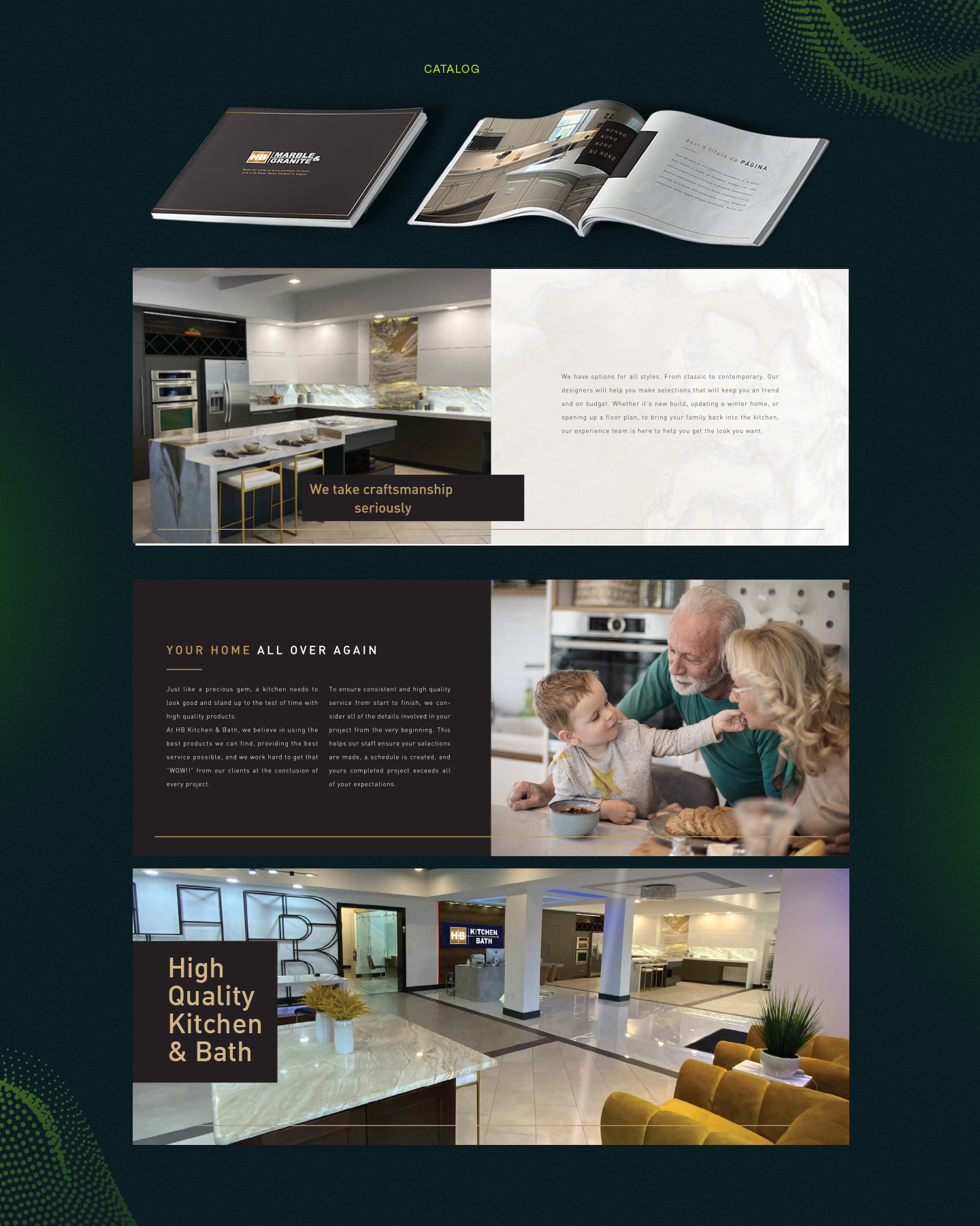 HB catalog and brochure design presentation with cover mockups and selected interior spreads
