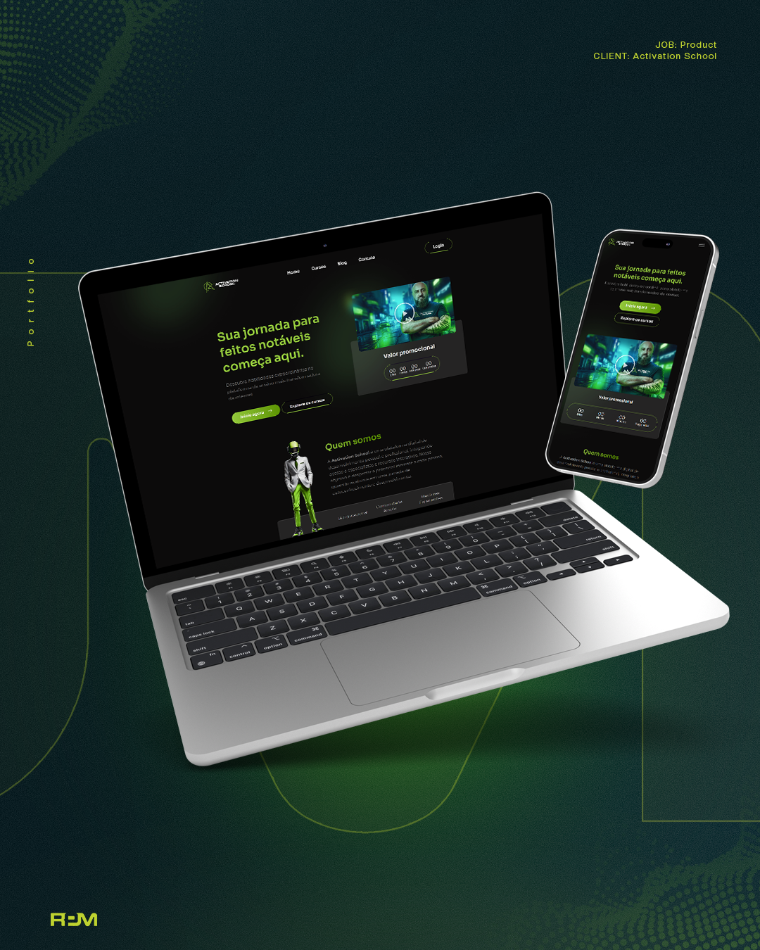 Activation School selected interfaces on laptop and phone mockups
