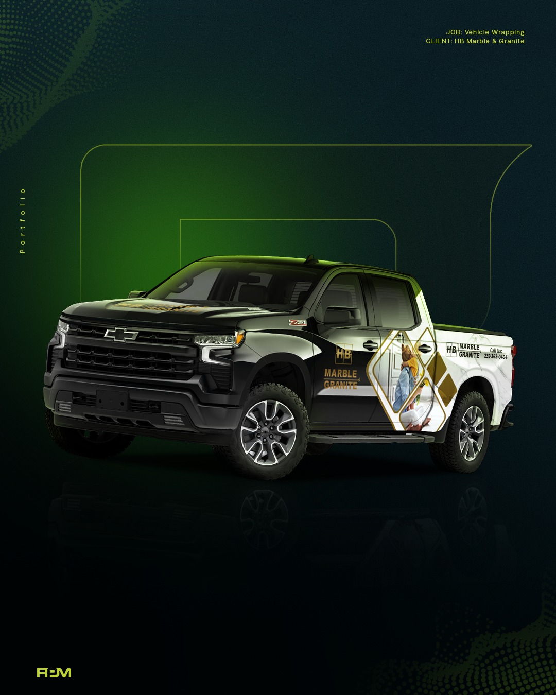 HB Marble & Granite branded vehicle artwork