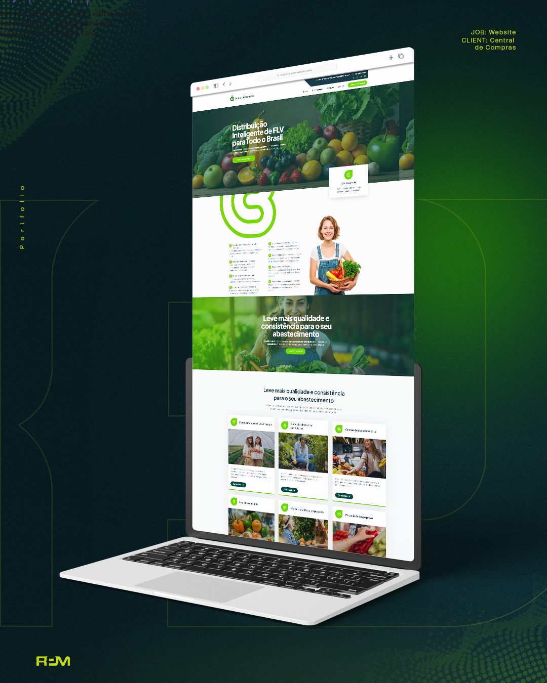 Central do Compras website with fresh produce imagery shown on a laptop