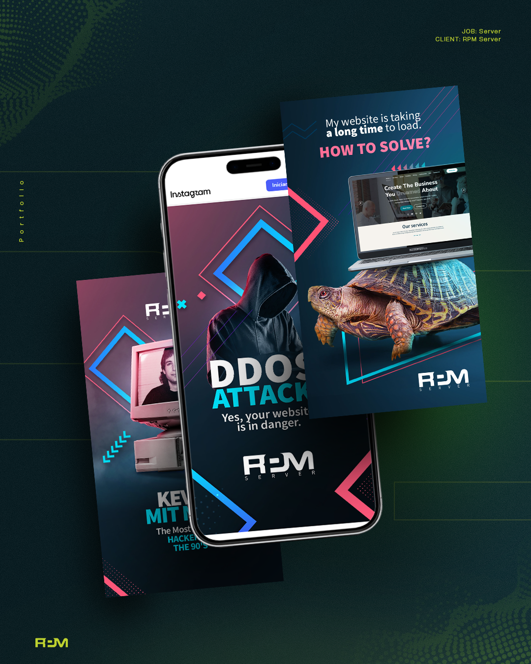 RPM Server digital communication artwork with speed and security themes